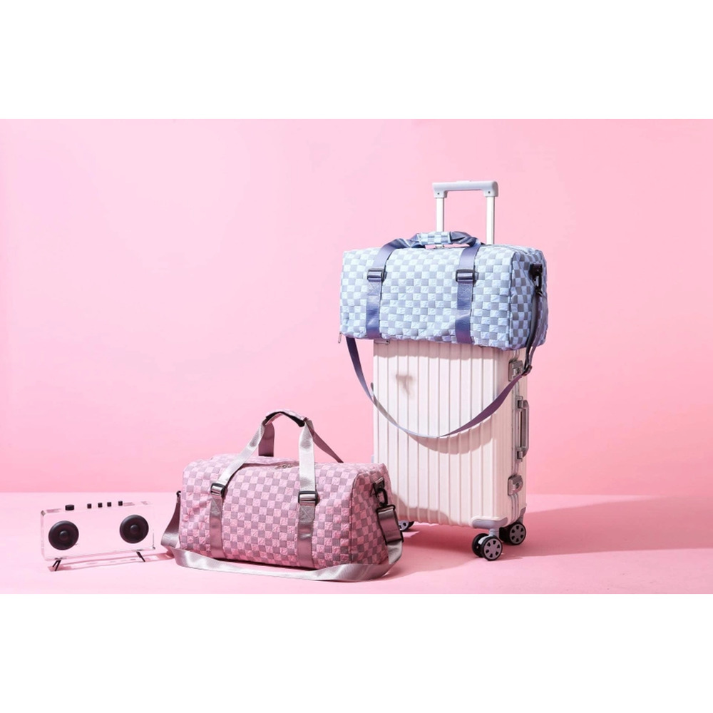Textured Checkered Travel Duffel Weekender Pink - Picture 9 of 9
